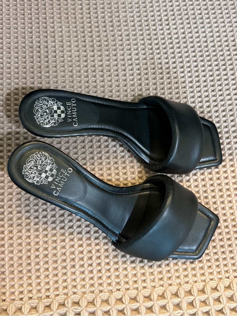 Vince Camuto Black Square-Toe Slide Mules